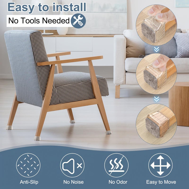 Violibar 24PCS Square Chair Leg Floor Protectors for Hardwood Floors, Thicken Rubber Chair Leg Cap Covers, Non Slip Furniture Leg Pads to Protect Wood Tile Floors from Scratches and Reduce Noise - Image 5